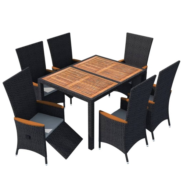 Set Mobilier De Exterior 7 Piese Negru Poliratan Lemn Acacia 47681